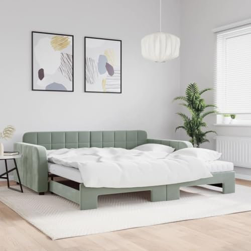 ShGaxin Tagesbett Ausziehbar mit Matratzen Hellgrau 100x200 cm Samt, Schlafsofa, Daybed, Bettsofa, Sofa Bed, Sofabett, Schlafcouch, Jugendbett, Bettgestell, Bettcouch - 3196960