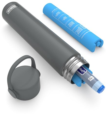 DISONCARE 16H Porta Insulina Termico da Viaggio Singola Penna Borsa Termica Piccola per Medicinali Mini Borsa Frigo Farmaci Portatile per Diabetici con QR Profilo Medico Online（Grigio）