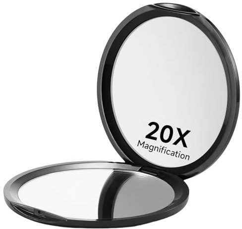 Zernblend Kompakter Taschenspiegel mit 1X/20X Vergrößerung, Ideal für unterwegs, Vergrößerungsspiegel 20fach, Reisespiegel, Kosmetikspiegel