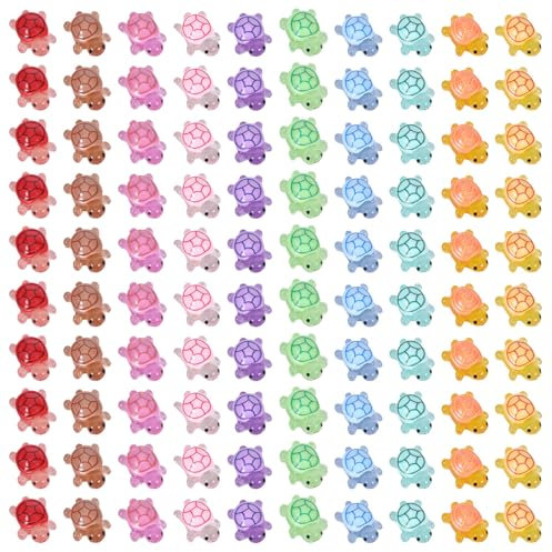 100 PCS Mini Turtles, Turtle Toy Resin Animals Plastic Luminous Miniature for Garden Tiny House DIY Pot Decoration, Landscape, Ocean Animal Party Small World Toys(10 Color)