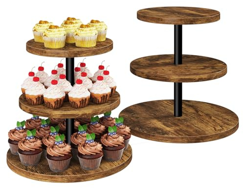 IBUYKE Cupcake-Ständer,2er Set,Runder Tortenständer,Braun TLJ017H-2 | Servierständer Cupcake Turm Dessertständer Display Kuchenständer Gebäckständer für Hochzeit Party Babyparty Geburtstag