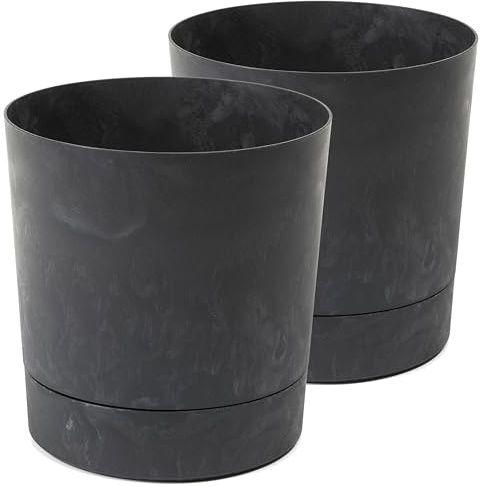 Tymar Blumentopf mit Untersetzer, 2er-Pack, dekorativer Pflanzentopf aus Kunststoff, Moderne, Runde Form, für Innenräume (ø 40 cm, (2pack) Beton Schwarz)