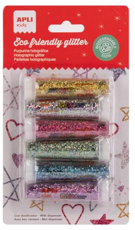 APLI Kids 20072 Holografischer Glitter, biologisch abbaubar, ideal für Kostüme, Bastelarbeiten, 6 Flaschen