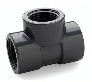 WeltenMarkt PVC-U - Pieza en T (90°, 25 x 1/2 x 25 mm, rosca con manguito adhesivo, presión de 10 bares, color gris, para sistemas de agua domésticos, riego y piscinas)