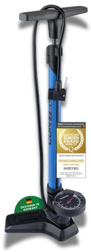 CONTEC Handkompressor Air Support Twist, 55 cm, aus Stahl und Kunststoff, 11 bar/160 psi, für alle Ventile, inkl. Kunststofffuß und Manometer, 1 Stück, schwarz/Riviera blau