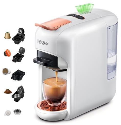 CAFELFFE MK-606 5-in-1 caffettiera singola 5-in-1 19 bar, macchina per caffè espresso caldo/freddo, compatibile con capsule K-Cup/NES Original/DG/44 mm ESE e caffè macinato, 7 livelli d'acqua