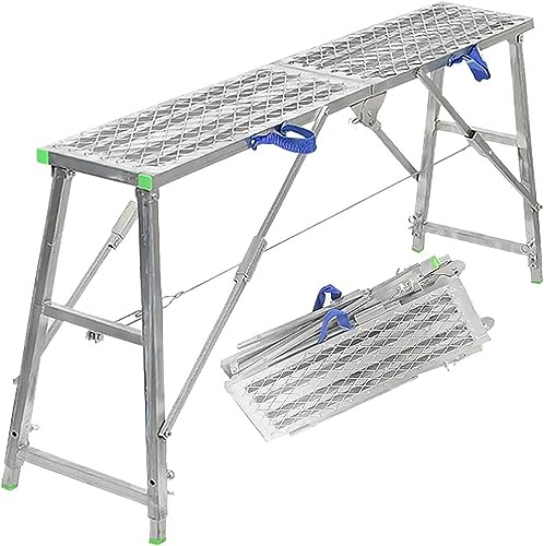 Escabeau pliable robuste – Plateforme d'échafaudage antidérapante réglable en hauteur – Banc de travail en acier galvanisé – Capacité de charge de 400 kg – Tabouret portable pour la maison et le