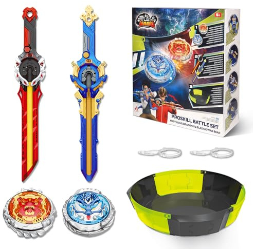 INFINITY NADO Arena Set 2 Schwert-Launcher – 2 Metall-Leucht-Kreisel, ab 5 | Arena abnehmbar, 2 Schwert-Launcher, 2 Metall-Kreisel mit Licht. Geeignet für Kinder ab 5 Jahren. Perfekt für Geburtstage