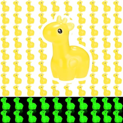 Threehoney 100 Pcs Luminous Mini Resin Animals Bulk Tiny Resin Giraffes Mini Figurines Accessories Miniature Garden Accessories Fairy Houses Aquarium Decorations