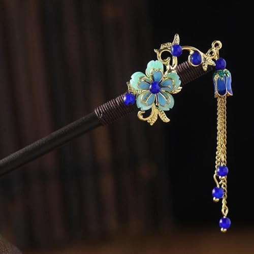 Traditionelle Chinesische Haarnadeln, Holz-Haarstäbchen mit Blumen und Quasten, Vintage Haarschmuck Für Hanfu, Hochzeiten und Cosplay