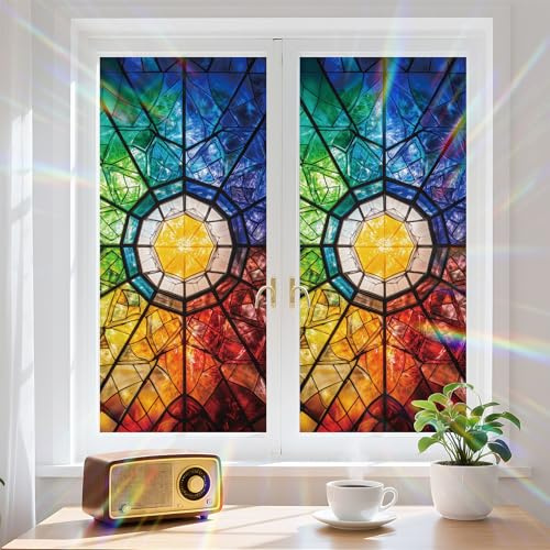 Window Privacy Film Static Cling Stained Glass Window Film Window Clings for Glass Windows Sticker Non Adhesive Privacy Film Reusable Decorative for Room 17.5 x 39.3in