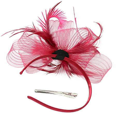 Yardenfun Faszinator Haarclip Stirnband Eleganter Fascinator für Hochzeiten Cocktailpartys Teepartys Vielseitig Tragbar Weinrot für Festliche Anlässe Besondere Events