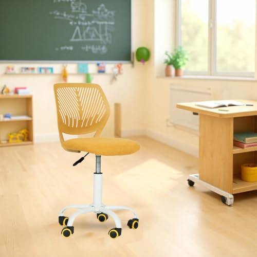 FurnitureR Chaise de Classe Compacte, Siège Ergonomique pour Ecole, Dossier en Maille Respirante, Hauteur Réglable, Chaise de Salle de Dessin pour Enfants, Facile à Déplacer 360°, Jaune