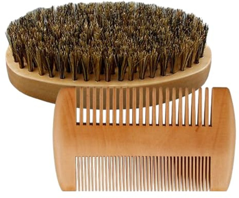Bartkamm Und Bürste Set | Natürliche Wildschweinborsten Bart Schnurrbart Bürste Und Kamm Set,Kompaktes Reisepflege Set Für Tägliche Styling Zu Hause Nach Duschen Vor Haarschnitt