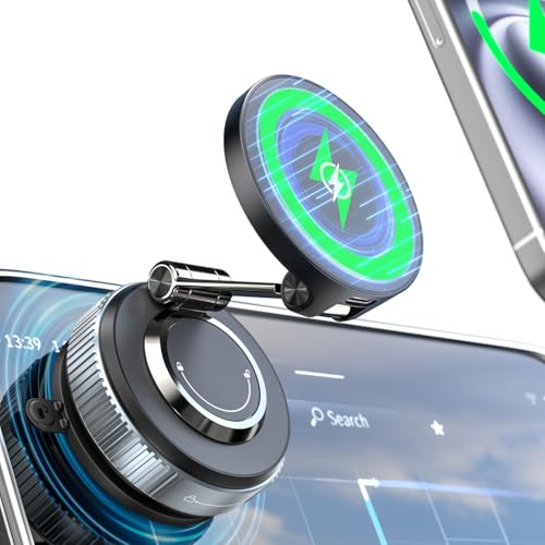 CloudValley 15W für MagSafe Handyhalterung Auto mit Ladefunktion Upgrade-Gel-Saugnapf – Geeignet für Raue Oberflächen, Automobilinstrumententafeln, Frontscheiben, 360° Drehbar, Klappbar, Lade Schutz