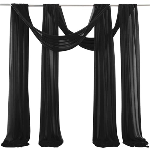 Chickwin Wedding Arch Draping 100D Chiffon Fabric, 2 Panels Solid Color Sheer Backdrop Curtain Drapery Wedding Archway Swag Decorations for Ceremony Stage Party Backdrop Ceiling (Black,70x600cm)