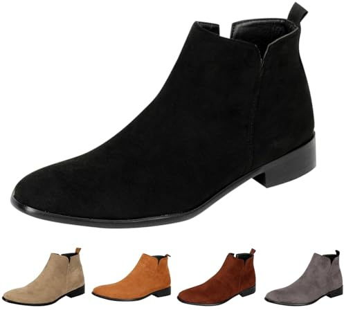 Stivaletti Uomo E Basso Grandi Taglie - Stivali Corti Imbottiti Con Tacco Stivali Occidentali Scarpe Piatte Comodi Stivali In Pelle Barca Scarpe Da Trekking Business Stivali Classici, Nero , 46 EU