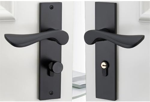 FUANA Juego de cerradura de manija de puerta para puertas de madera, acabado negro, cerradura completa para mayor seguridad, uso interior y exterior