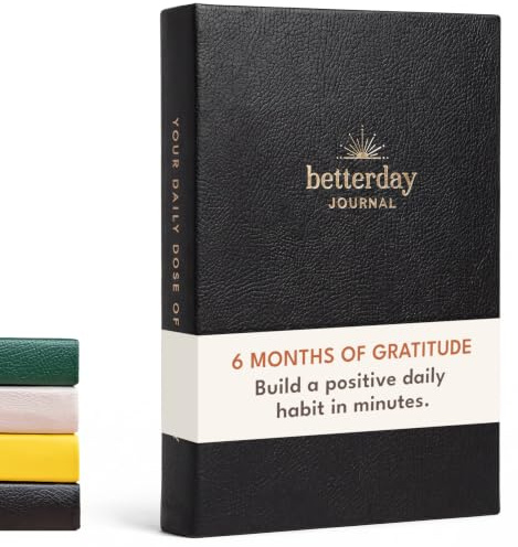 Betterday Journal - Tacksamhetsdagböcker för kvinnor | Positivitetsgåvor - Daglig dagbok för lycka med uppmaningar - Mindfulness, Manifestation & Självvårdsbok | Tacksamhetsdagbok - Svart