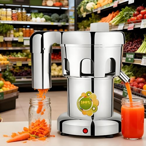 PioMue Extracteur de jus Professionnel 370 W en Acier Inoxydable pour Fruits et légumes, Presse-Agrumes Robuste avec séparation Automatique du jus et des résidus.