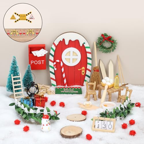 HAUSVIVO Wichtel Set Weihnachten komplett 69-teilig – Wichtel Zubehör Weihnachten mit Wichteltür, Briefkasten, Adventskalender & Baustellenset – Weihnachtswichtel Deko Starterset Haus Bausatz