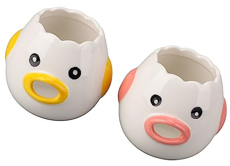 Hztyyier Egg Separator, Ceramic with Chicken Shape, Egg White and Yolk Filter Ideal for Baking and Cooking, 2pcs Pink and Yellow