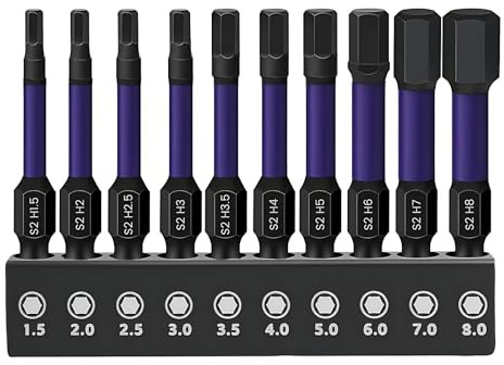 10Pcs S2 Steel Magnetic Allen Key Drill Bit Set, H1.5-H8 Impact Screwdriver Driver Bits, 1/4 Inch Hex Shank, 50mm Length, Hex Drill Bit Set for Electric Manual Screwdrivers