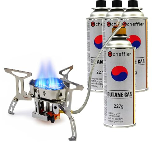Eurocatch Foldable Gas Burner Turbo 6800W - inkl. 4 gaspatroner - Hopfällbar Gasbrännare med Adapter och Förvaringsväska