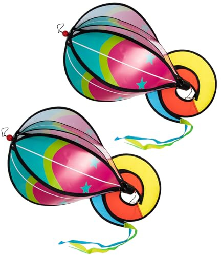 CAXUSD Girandole a Vento a Spirale a Forma di Mongolfiera 2 Pezzi, Decorazioni da Giardino Sospese per Esterni, Pendenti Colorati per Feste, Eventi e Giochi all’Aperto