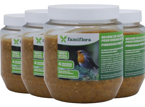 Famiflora Vogelerdnussbutter Apfel 4x 350GR - Erdnussbutter für Vögel - Mit Apfelaroma für einen unwiderstehlichen Geschmack für Vögel - Geeignet für alle Gartenvögel, damit sie das ganze Jahr über