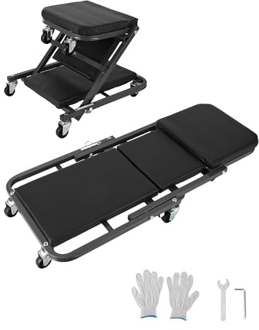 Mecánica Creeper - Silla rodante, ajustable de 36 pulgadas, capacidad de 330 libras, asiento de garaje plegable con 6 ruedas para trabajo debajo del coche