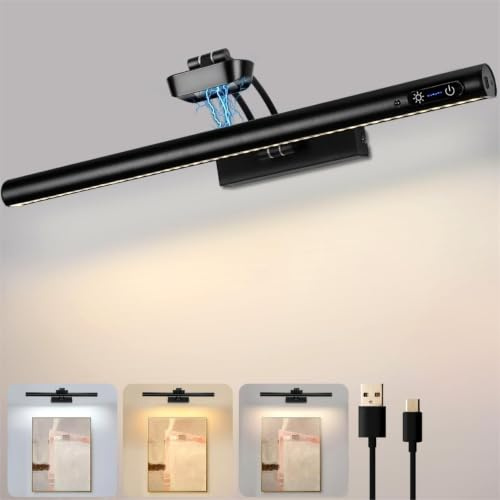 Glowlit 50cm Bildbeleuchtung Kabellos, Schwarz | Mit Fernbedienung, Timer, Magnet, Akku Wandleuchte Innen, Dimmbar