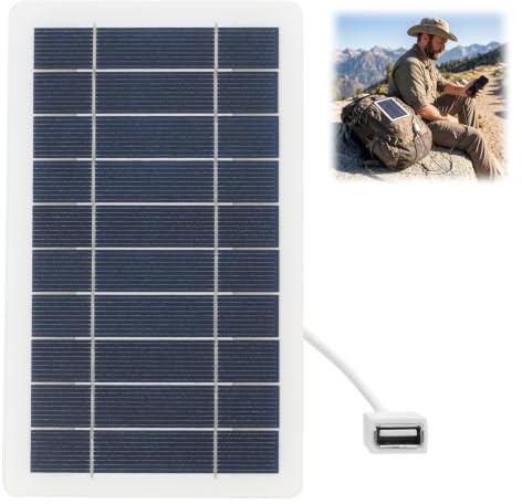 Pannello Solare Portatile 2W con Porta USB 5V, Caricatore Solare per Telefono Mobile, Batteria Esterna, Escursionismo, Campeggio, Attività all'Aria Aperta, Struttura Epossidica Robusta