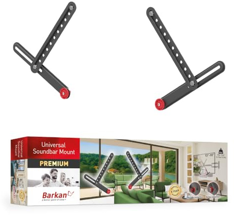 Barkan Universal Soundbar-fäste, justerbart fäste för montering ovanför eller under TV:n, storlekar 33-80 cm, passar de flesta ljudstänger upp till 6,4 kg, enkel montering svart