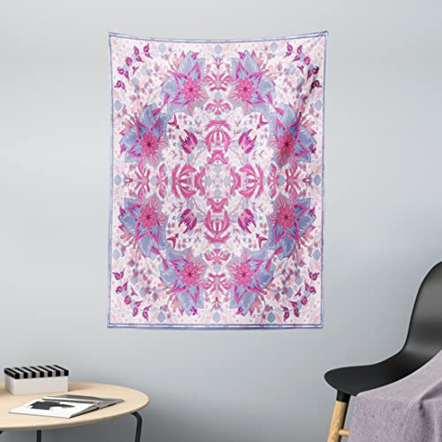ABAKUHAUS Persa Tapiz de Pared y Cubrecama Suave, Boho Étnico Floral, Decoración para el Cuarto, 110 x 150 cm, Rosa Y Azul Pálido