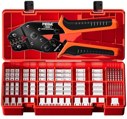 PEBA Crimpzange JST Stecker Set - 18 Arten 2,5 mm JST-XM Steckverbinder und Crimp Pins, 2/3/4/5/6/7 Polig JST Buchsengehäuse und Crimpkontakten, Crimpzangen für 0,03-0,5 mm² | DIY-Elektronikzubehör