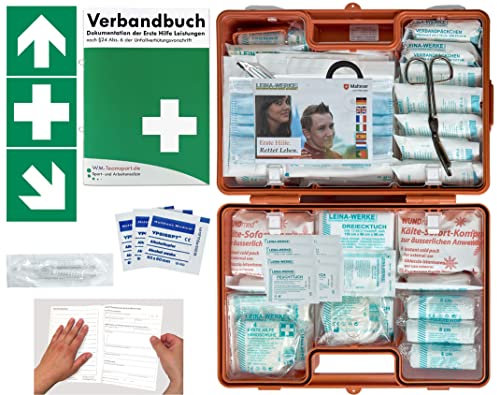 Verbandskoffer/Verbandskasten (G) -Paket 1- Erste Hilfe nach aktueller DIN 13169 für Betriebe -DSGVO- INKL. PERFORIERTEM VERBANDBUCH + Folienaufkleber