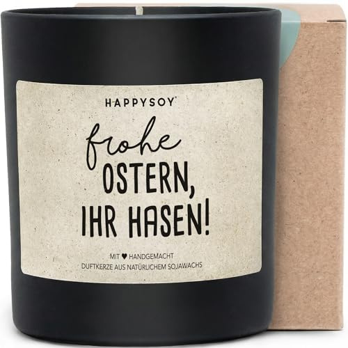 Frohe Ostern, ihr Hasen! - Duftkerze mit Spruch als Geschenk zu Ostern, liebevolle Aufmerksamkeit mit blumigem Duft, Kerze im Glas