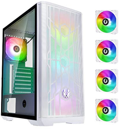 BitFenix Nova Mesh SE TG PC Case, Gaming PC Tower, 4 Installed ARGB Fans, ARGB Controller, Mesh Front, Tempered Glass, Excellent Cable Management, White