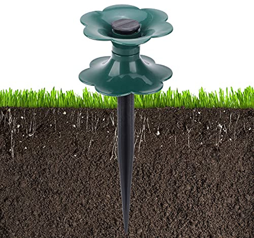 Sucpur 5 x Blumenförmige Schlauchführung auf verzinkten Spieß zum Schutz von Pflanzen, rostfreie Gartenschlauchführung, robuster Metallpfahl, dunkelgrüner Spinner für den Außenbereich, Rasen, Hof