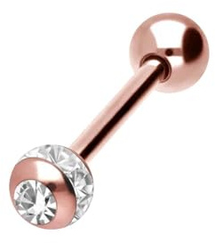 PIERCINGLINE Surgical Steel Barbell | Epoxy Ring Ball + Crystal | Piercing Bar Chest Tongue | Choice of Colours and Sizes, 16 mm, 316L surgical steel / epoxy resin