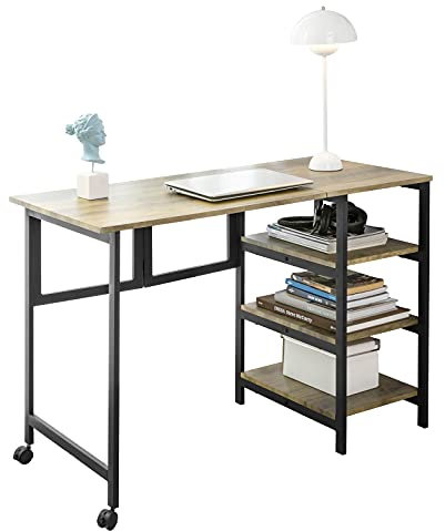 SoBuy FWT85-F Schreibtisch mit 3 Ablagen Computertisch mit Rollen Klapptisch Arbeitstisch Bürotisch für Homeoffice Tisch klappbar Industrie-Design BHT ca.: 110x75x50cm