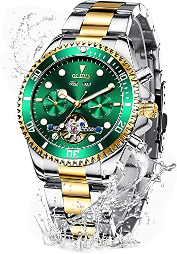 OLEVS Montre Automatique pour Homme - Tourbillon - en Acier Inoxydable - Étanche - Lumineuse, Vert,