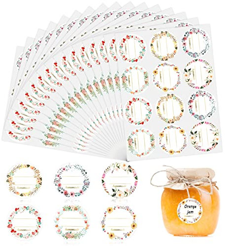 Etiketten Selbstklebend 240 Stück - funvce 5cm Klebeetiketten zum Beschriften Runde, Floral Handmade Aufkleber für Marmeladengläser Klein, Geschenktüten,Flaschen,Küche Klebeetiketten Blumen