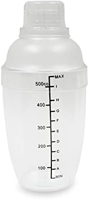 Coctelera de acrílico transparente con colador, coctelera a prueba de salpicaduras con escala, coctelera duradera para cocinas, bares, cafeterías (500 ml/17.9 oz)