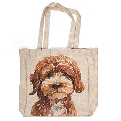 KRAFTYGIFTS Cockapoo Dog Tote Bag Large Dog Canvas Shoulder Carry Bag Ladies Grocery Bags Cotton Reusable Eco-Friendly Shopping Bag for women KDT14 Natural