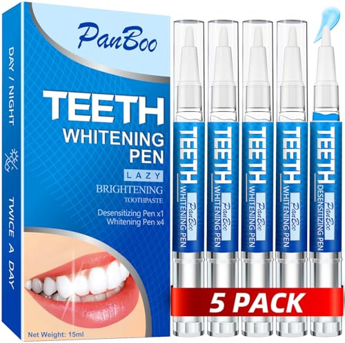 Teeth Whitening Pen 5 Pack for 70+ Treatments | Enamel-Safe & Sensitivity-Free 4 Whitening Pens Plus 1 Desensitizing Pen | Instant Teeth Whitening Kit That 1-6 Shade Whiter in 1-2 Weeks | Mint Flavor