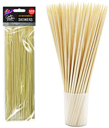Skewers Pack of 150/300 - Durable Bamboo Sticks with 30cm Length 3mm Diameter Ideal for BBQ, Kebab, Cake Topper, Chocolate Fountain and Fruits (12 Inch - 300 Skewers)