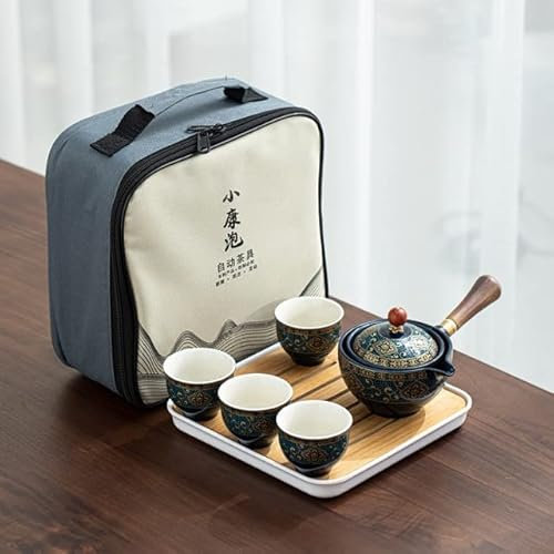 KENNA Porcelain Gongfu Tea Set Portable Teapot Set with 360 Rotation Tea Maker and Infuser Portable All in One Gift Bag