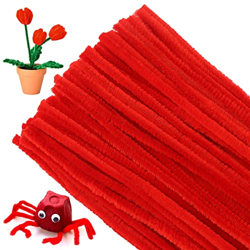 G2PLUS Rot Pfeifenreiniger 6mm, 100 Stück Pfeifenputzer zum Basteln, Pfeifenputzer für Blumen Pfeifenreiniger, 30cm Chenilledraht für Kinder zum Basteln und Dekorieren